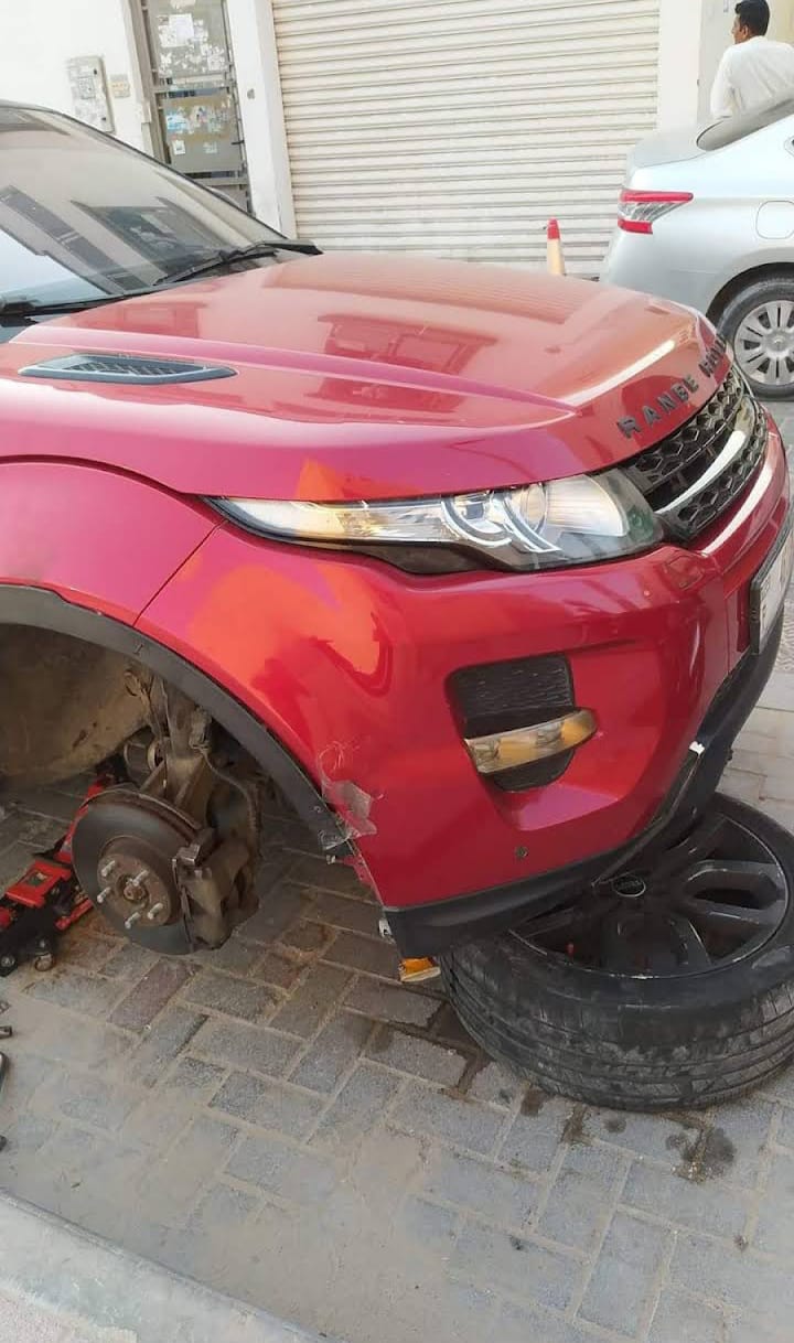 Car brake pad change with wheel removed for inspection