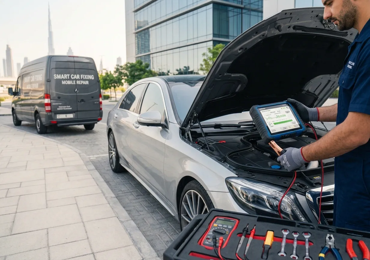 Professional car battery inspection service in Business Bay Dubai for reliable vehicle starting performance